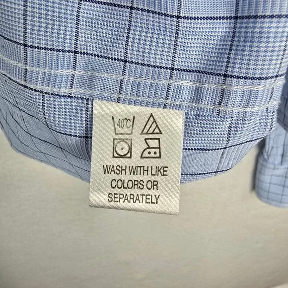 Dockers Mens Long Sleeve Blue‎ Plaid Button Down Dress Shirt Fitted Stretch Sz L - Picture 11 of 13